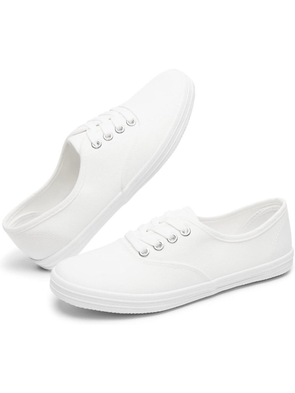 Stylish White Low Top Canvas Sneakers for Women - Casual Lace-Up Tennis Shoes